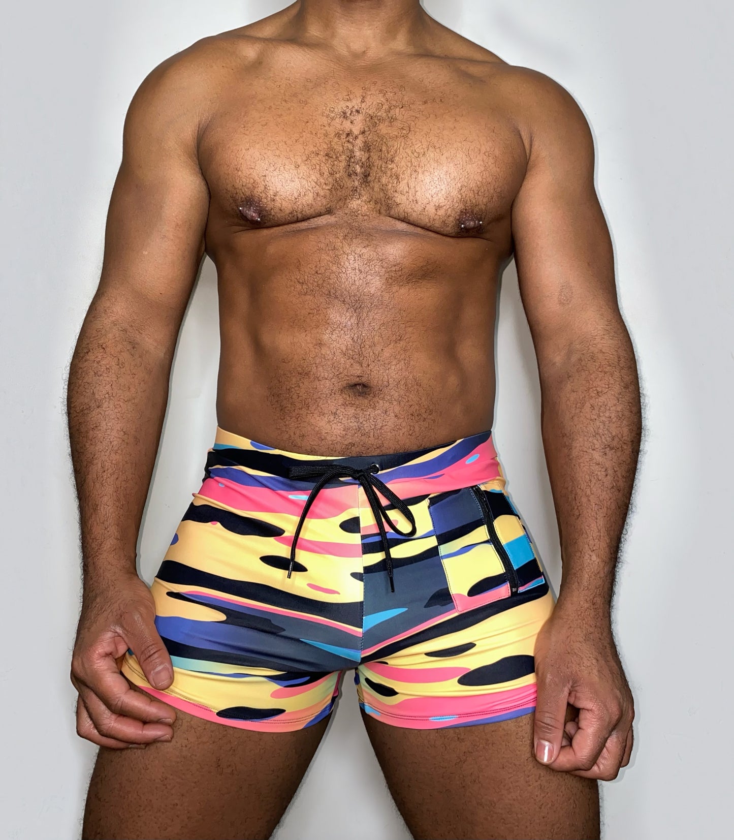 Multi Color Square Cut Swim Trunks