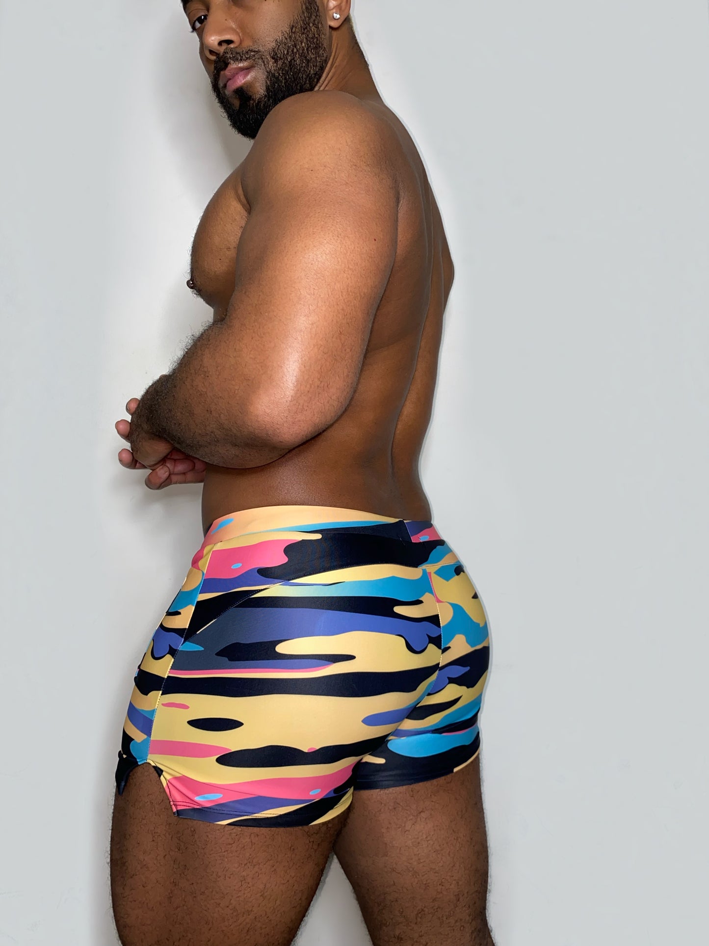Multi Color Square Cut Swim Trunks