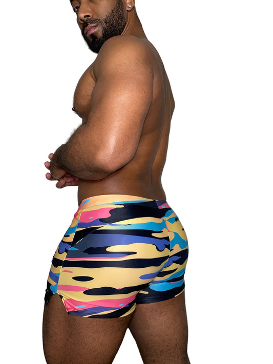 Multi Color Square Cut Swim Trunks